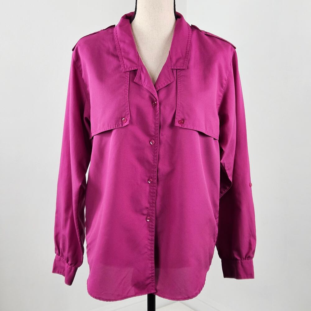Diane von Furstenberg VTG DVF Magenta Pink Long Sleeve‎ Blouse FLAW Women's 12